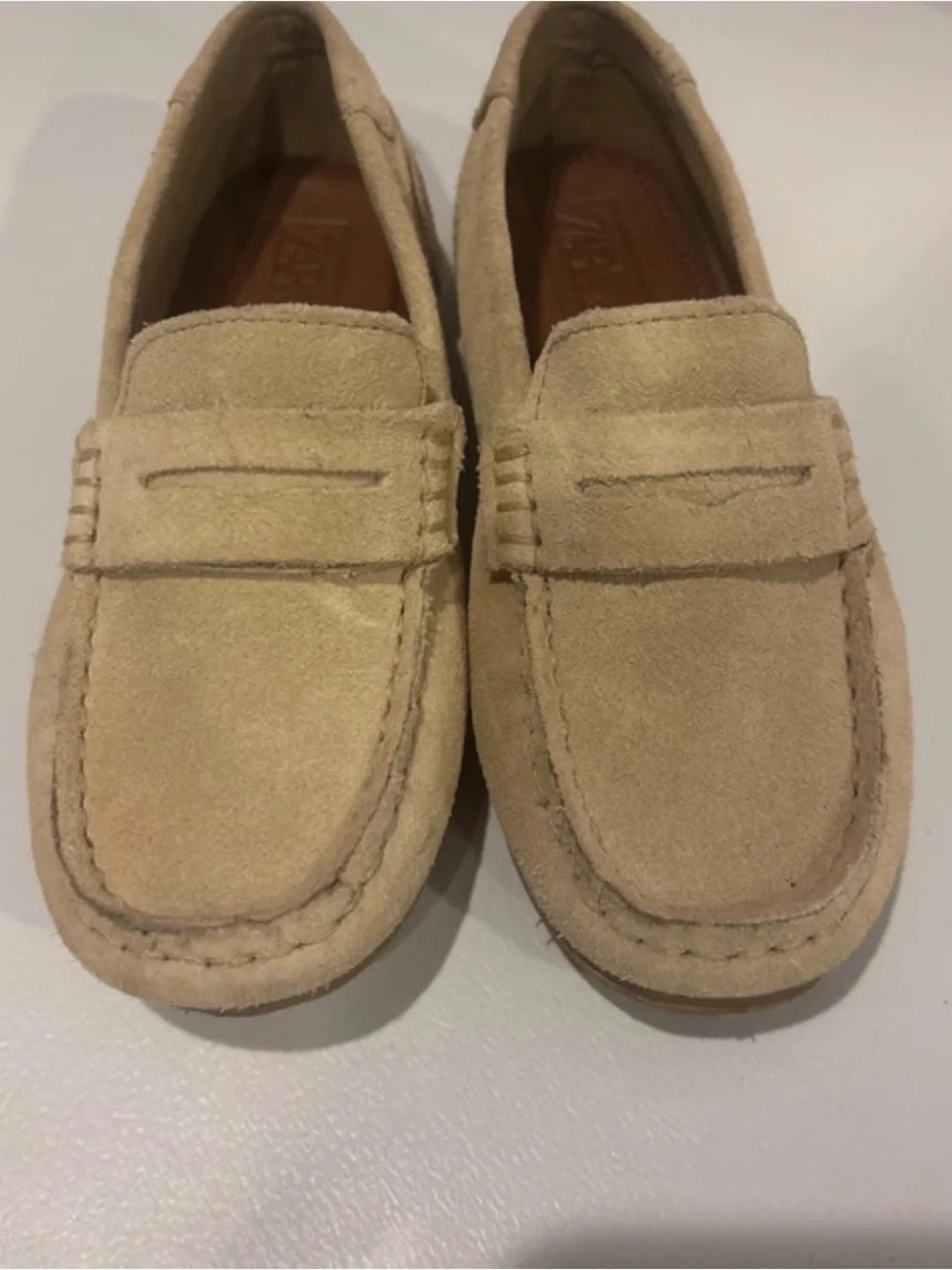 ZARA Suede Penny Loafers in Beige - Kids Slip-On Dress Casual